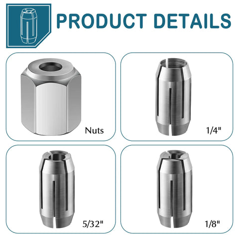 2 Pack Replacement Collet Kit For Spiral Saws And Drywall Cutout Tools One Eighth Inch Compatible With CN1 And DEWALT Durable