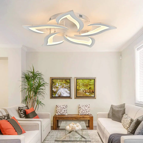Interior view with Modern Five Head Dimmable LED Ceiling Light With Remote Control Three Color Temperatures And Timer Easy Install