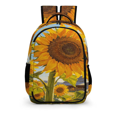 Country Sunflower Landscape Unisex Backpack With Large Capacity For Travel And Everyday Use, front view with sunflower design