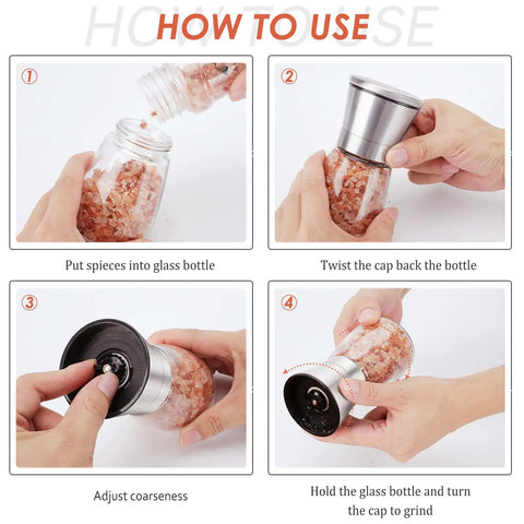 Stainless Steel Salt And Pepper Grinder With Ceramic Blades Adjustable Coarseness Transparent Glass Body Rustproof Cap Easy Refilling Kitchen Must Have Spice Mill For Fresh Ground Flavor