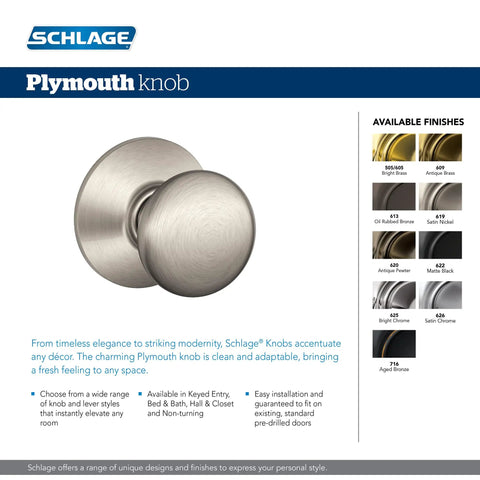 Plymouth Door Knob With Keyed Entry Lock In Satin Nickel Now No Fuss Install With Aligning Screws And Two Keys