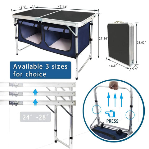 Grab And Go Outdoor Folding Camping Table With Lightweight Aluminum Frame, Height Adjustable Legs And Built In Storage