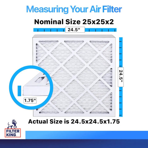 MERV 8 Pleated Air Filter 25x25x2 6 Pack For Your AC And Furnace Dust And Allergy Control Electrostatic Filtration Made In USA - Measurement Guide