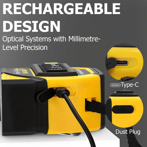 4-In-1 Digital Laser Tape Measure With 328 Ft Range And 16 Ft AutoLock Tape, Dual-Axis Leveling, Cross-Line Leveling, Class II Laser Output Under 1 mW, Built For DIYers, Pros, And Home Reno Projects. Rechargeable Type-C body with dust plug