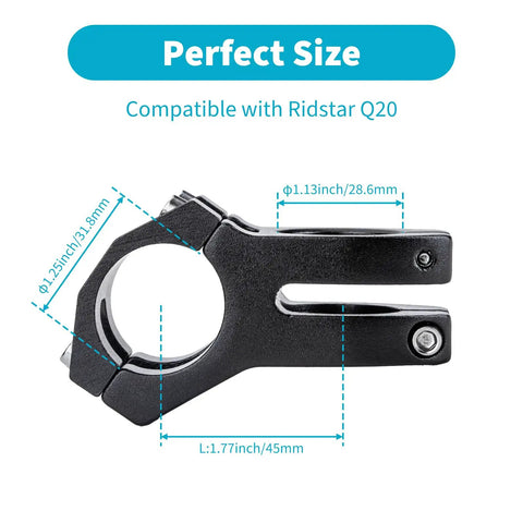 Lightweight Aluminum Mountain Bike Stem, 31.8mm Handlebar Clamp, 28.6mm Steerer Clamp, 45mm Length, shown with measurements