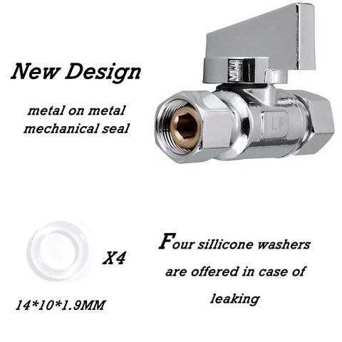 Heavy Duty Solid Brass Quarter Turn Angle Stop Valve 2 Pack 3/8 Inch Fip To 3/8 Compression Chrome Plated with silicone washers
