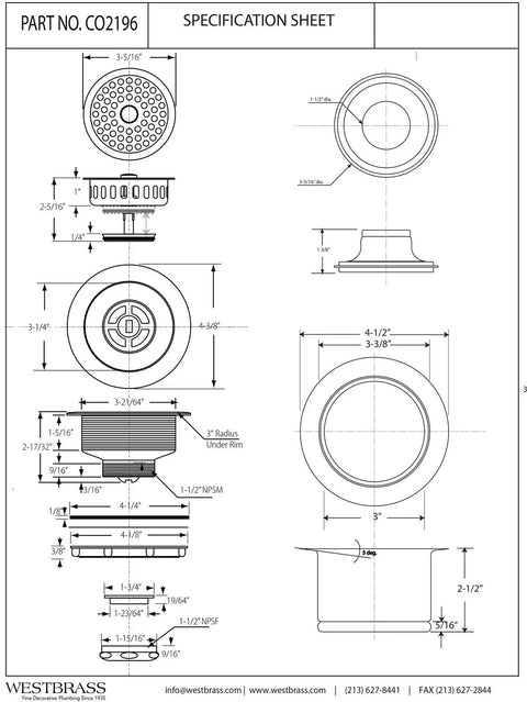 Combo Pack All-In-One Kitchen Sink Drain Set With Post Style Basket Strainer And Deep Collar Waste Disposal Flange With Stopper