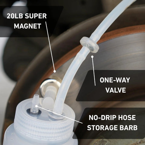 Cal-Spec brake bleeder kit with translucent tubing, 16 oz catch bottle, no-drip hose barb, one-way valve