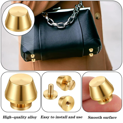 Gold Brass Nailhead Studs For Leather Purses, Heavy Duty Screw Back Purse Feet Hardware, showing screw back design and smooth surface.