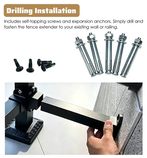 Installation of Solid Setup Balcony Railing Height Extender with screws and anchors to secure to an existing wall.