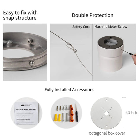 Installation accessories and safety features for 4 Pack LED COB Adjustable Ceiling Spotlight Surface Mounted 7W 3000K Warm White Aluminum