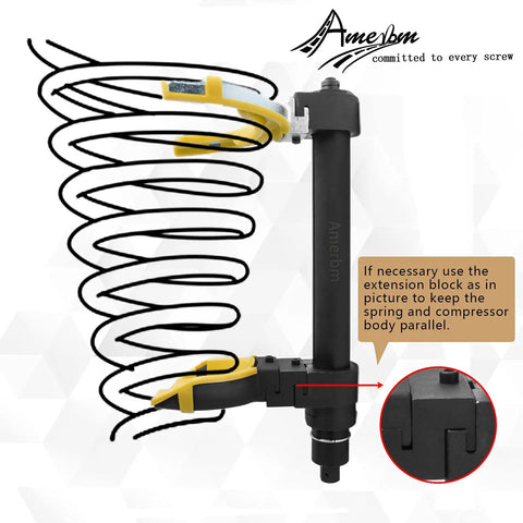 Heavy Duty MacPherson Strut Spring Compressor Tool Kit With Impact Wrench Compatibility shown with coil spring and extension block