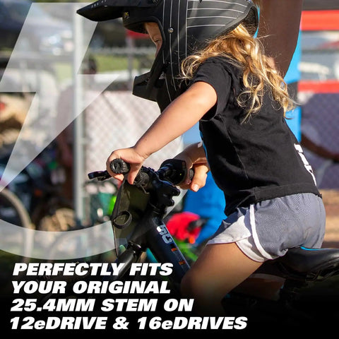 Child riding bike with 19mm Handlebar Conversion Kit For Mini Bar Upgrade On 12eDRIVE And 16eDRIVE Bikes.