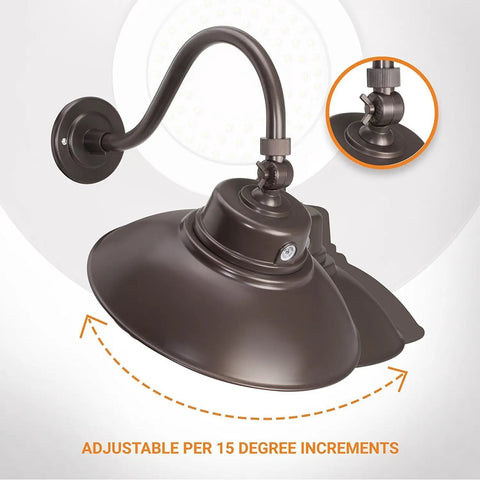 Bronze 14 Inch Gooseneck Barn Light LED Fixture With Photocell Dusk To Dawn, Indoor Outdoor Use, adjustable swivel head