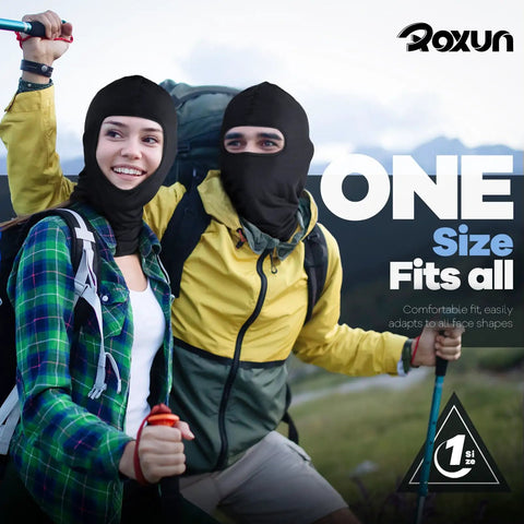 Hikers wearing black Balaclava Ski Mask 5 Pack Neck Gaiter for Motorcycle and Outdoor Sports All Season Face Covering
