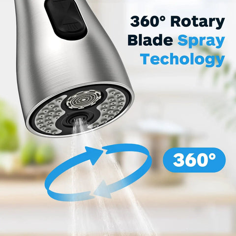 Pull Down Sprayer Head With Three Modes And 17 Adapters For Kitchen Faucets showing 360° spray technology.