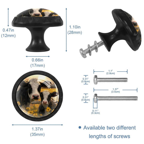 Knockout Style Vintage Cow Crystal Glass Cabinet Knobs And Heavy Duty Drawer Pulls With Stainless Steel Mounting Hardware For Dressers Wardrobes 4 Pack Solid Setup To Freshen Your Kitchen Spot, 1.37" diameter, includes screws.