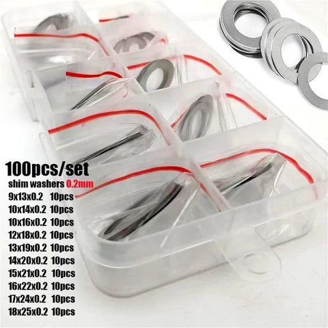 Ultra Thin Stainless Steel Washer Set 304 For Quick Tighten DIN988 Flat Shims M9 Through M18 0.5mm Thick Gasket Assortment Kit DIY Friendly Corrosion Resistant For Bolts And Screws, 100pcs set in bags