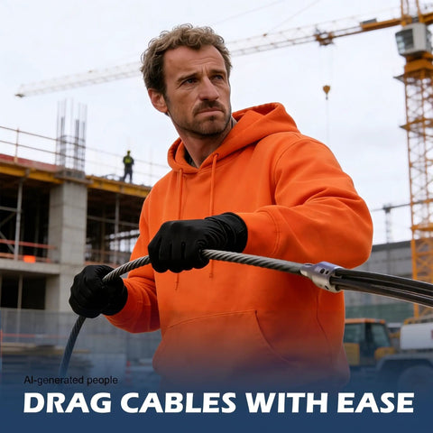 Professional Grade Wire Puller With 4000 Lbs Max Force Fits Electrical Cable Tools For Electricians Grabbing 2/0 To 350 Mcm Copper Or Aluminum Lines Without Tape in use at construction site.