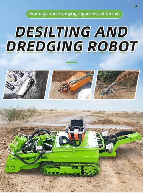 Remote Controlled Dredging Robot For Sludge And Sediment Removal With Heavy Duty Cleaning on muddy terrain