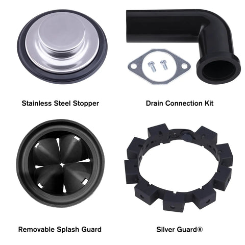 Components of Designer Series 1-1/4 HP Food Waste Disposer With Powerful Permanent Magnet Motor No Jam Stainless Impellers