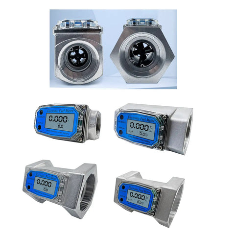 Liquid Flow Meter Turbine Sensor With LCD Display For Diesel Fuel Urea Water 1 Inch To 3 Inch Inline Flow Meter Battery Operated Not Included High Accuracy One Percent Ideal For Industrial Auto Diy Projects Workhorse shown from various angles