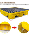 Stackable Industrial Drum Spill Pallet With Drain showing yellow steel tray & drainage detail for garages, workshops