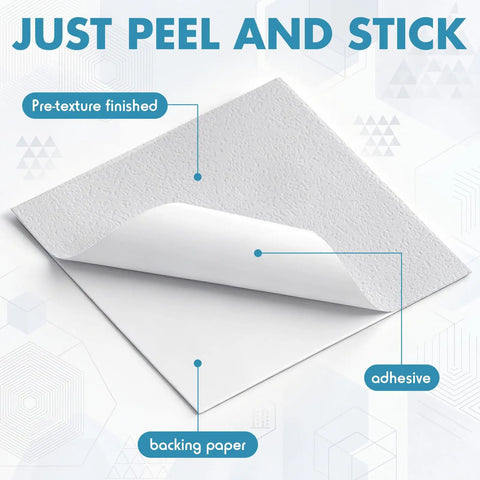 20 Pack Self Adhesive Drywall Patch Stickers 3.9 X 3.9 Inch Pre Textured Paintable Wall Hole Patches showing adhesive and backing paper
