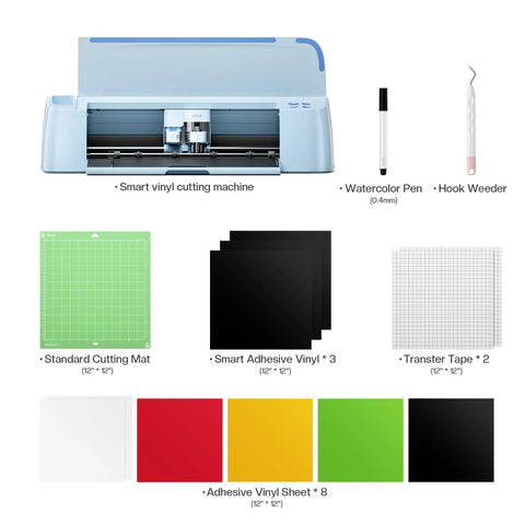 Smart Cutting Plotter With Automatic Calibration For Dope Diy Vinyl Htv And Cardstock Crafts Sickly Precise Starter Bundle with tools and mats.