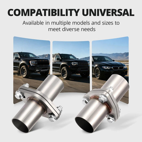 Beefy 2 Bolt Exhaust Flange Repair Kit With Solid 304 Stainless Steel Pipe And Gasket Set on display with universal compatibility for trucks.