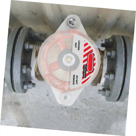 Heavy Duty Gate Valve Lockout Device For Water Spigot Security features transparent window, snap cover over a valve.