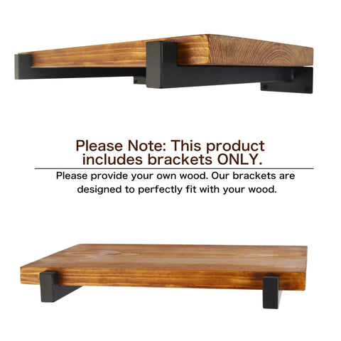 10 Inch Black Shelf Brackets Set Of 6 Wall Mounted Industrial Metal Shelf Supports With Lip shown holding wooden shelf