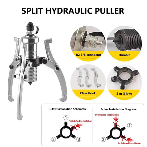 Pro Shop Ready Hydraulic Bearing Puller And Gear Separator Providing 50 Ton Pulling Power with R2 3/8 connector and claw hooks.
