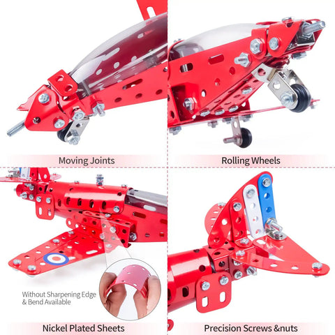 Close-up details of the Hands On Airplane Model Kit for Kids and Teens 201 Piece Build Your Own Aircraft Toy STEM Educational Project.