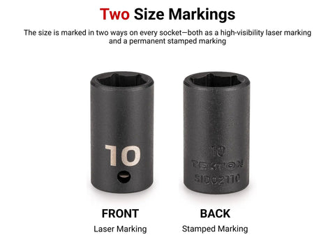 Beast Mode Half Inch Drive Shallow 6-Point Impact Socket with dual laser and stamped markings, front and back view.