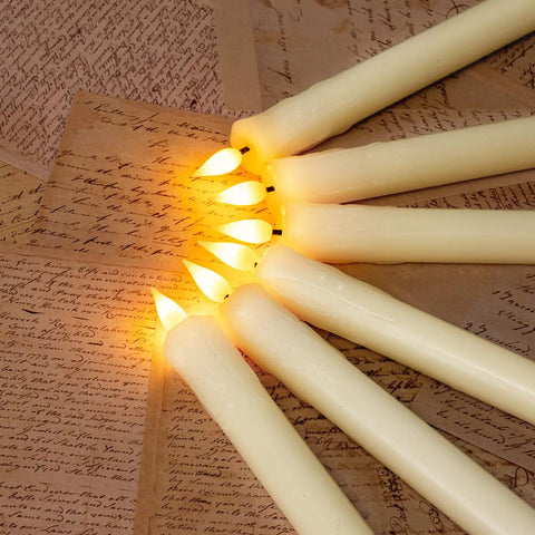 Six Real Wax LED Flameless Taper Candles With Remote Timer 9.6 Inch Ivory Dripless Battery Operated Window Candles 3D Flickering Flame