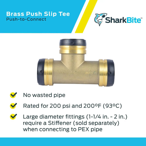 2 Inch Slip Tee Push To Connect Brass Plumbing Fitting For Copper And CPVC Fast Install Quick Pipe Connector details