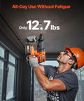 Worker using 3600W Electric Demolition Hammer Heavy Duty Concrete Breaker for drilling ceiling, wearing hard hat.