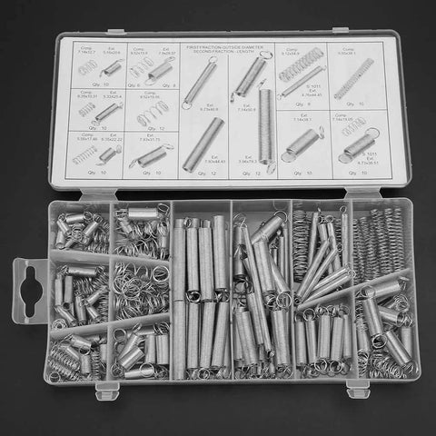 200 Piece Extension Compression Spring Assortment Kit Galvanized Steel Heavy Duty Metal Springs Set For Home Repair, Auto Maintenance, And DIY Projects With High Resilience And Tough Build To Handle Any Fixing Job, case open