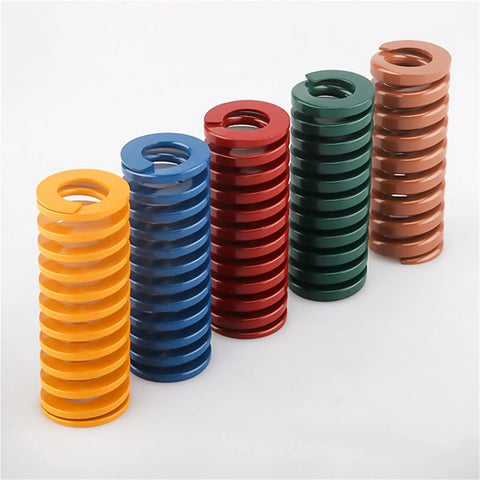 Solid Alloy Steel Compression Spring Holds Down Heavy Loads Perfect For Industrial Molds And Machinery Needs With 20mm Outer Diameter And Tight Fit, featuring blue, green, red, yellow, and brown colors.