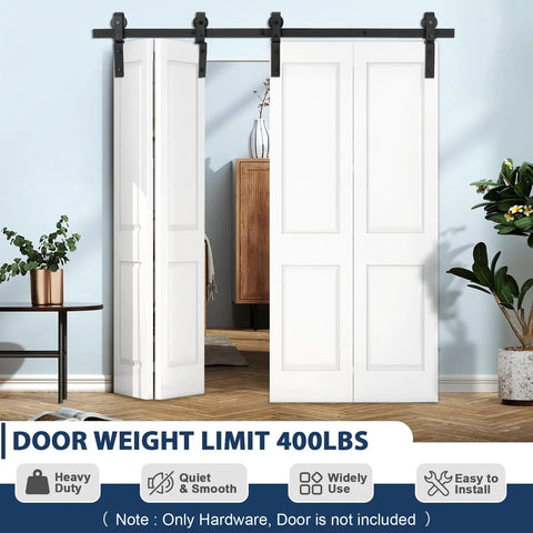 52 Inch Bi Fold Barn Door Hardware Track Kit For Four Closet Doors, Heavy Duty Sliding Barn Door System With Side Mounted Rollers, Smooth Quiet Operation And Easy Installation, Door Not Included