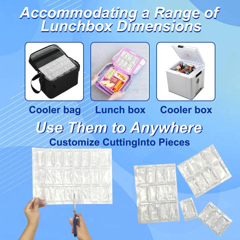 2 Pack Flexible Ice Mats for Food Cooling, Leakproof Gel Sheets with scissors for cutting and example uses in bags