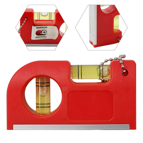 Portable for spirit Level with Hook for Horizontal Vertical Plane Check in red, featuring two vials and sturdy casing.