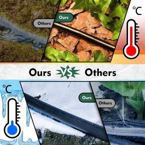 Comparison of Flexible 100 Foot Quarter Inch Distribution Tubing for drip irrigation versus other tubing in different temperatures.