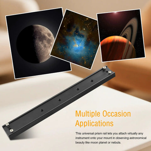 33cm GP Prism Rail for Telescopes with Quick Attach shown with celestial images and application text