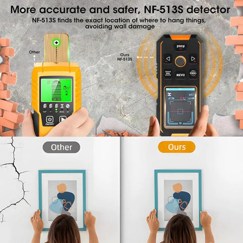 Stud Finder Wall Scanner All In One Handy 5 In 1 With Wood Stud Cable Metal Detection And Laser Distance LCD Display And Voice Alerts Smart Sensor Digital Level 40M Range, wall mounting tool