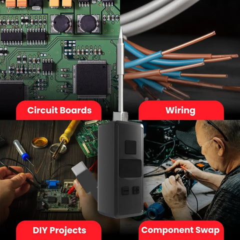 On The Go Pocket Sized Soldering Iron Pen With Built In USB C Cable And Adjustable 1.5V To 4.2V Voltage displayed with electronics