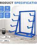 Top Notch 4 Tier Steel Lumber And Pipe Storage Rack With Adjustable Arms and Rugged Alloy Frame holding 2000 pounds displayed with dimensions.