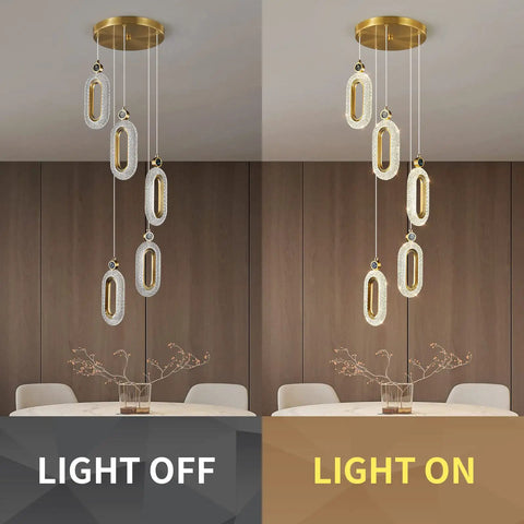 Lit Gold Brushed Modern Pendant Lights For Kitchen Island Three Pack LED Dimmable Mini Pendants display light off and on