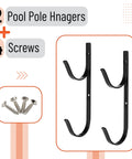 2 Pack Pool Pole Hangers, Heavy Duty Aluminum Pool Pole Hooks With Screws, wall or fence mount displayed with included screws